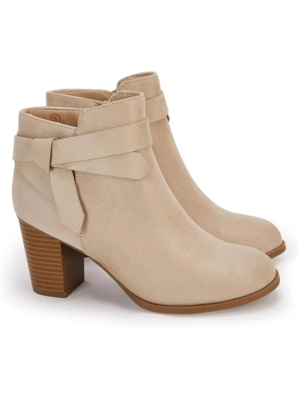 Women's Nude Tie Knot Closed Toe Stacked Heel Chelsea Pump Ankle Boots